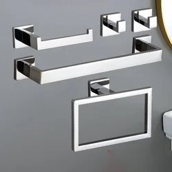 Juego de accesorios de baño de lujo, estante plateado brillante, gancho para bata, colgador de barra de toalla, soporte para papel higiénico, acero inoxidable