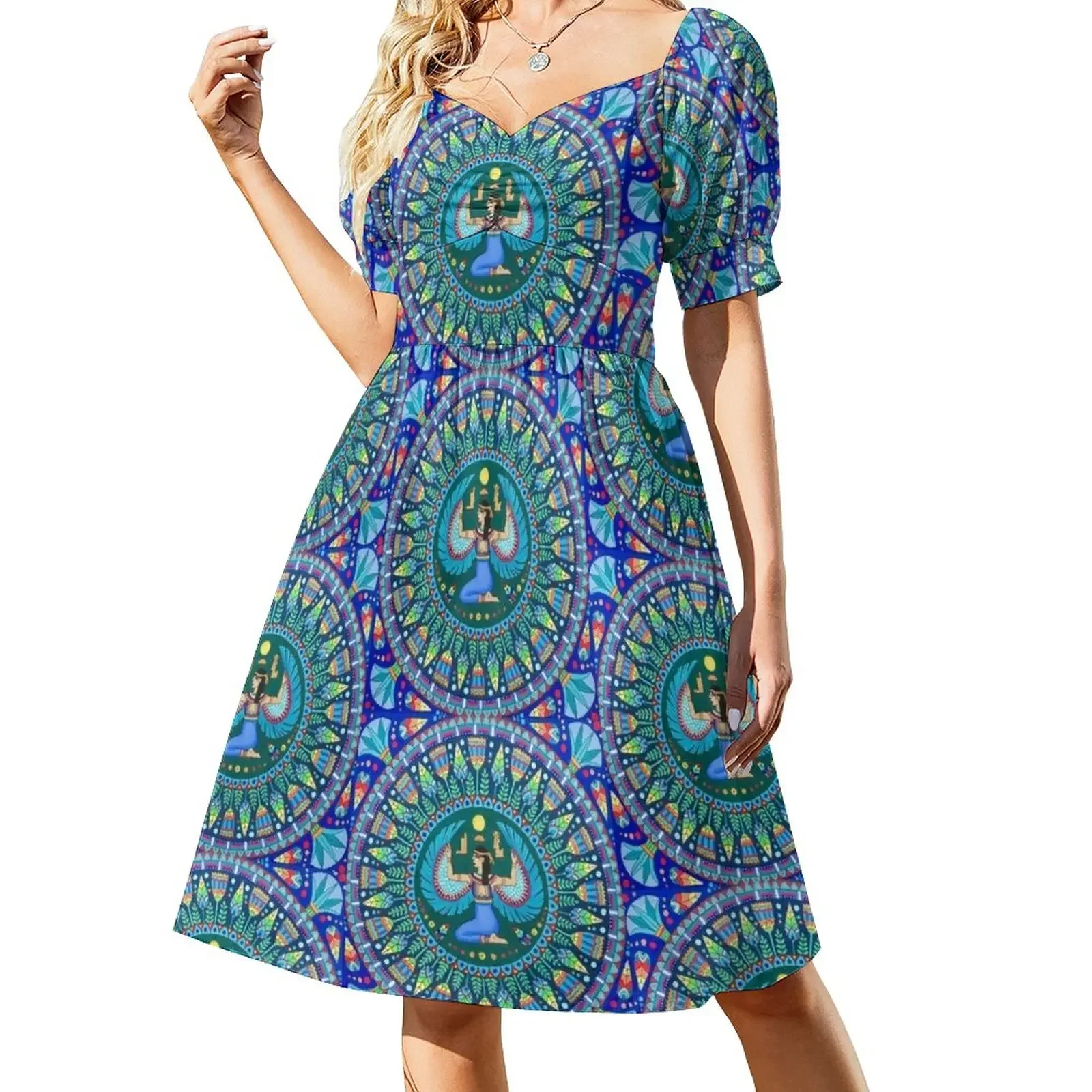 

Egyptian Goddess Isis Short-Sleeved Dress cocktail dresses Women's summer skirt womens dress