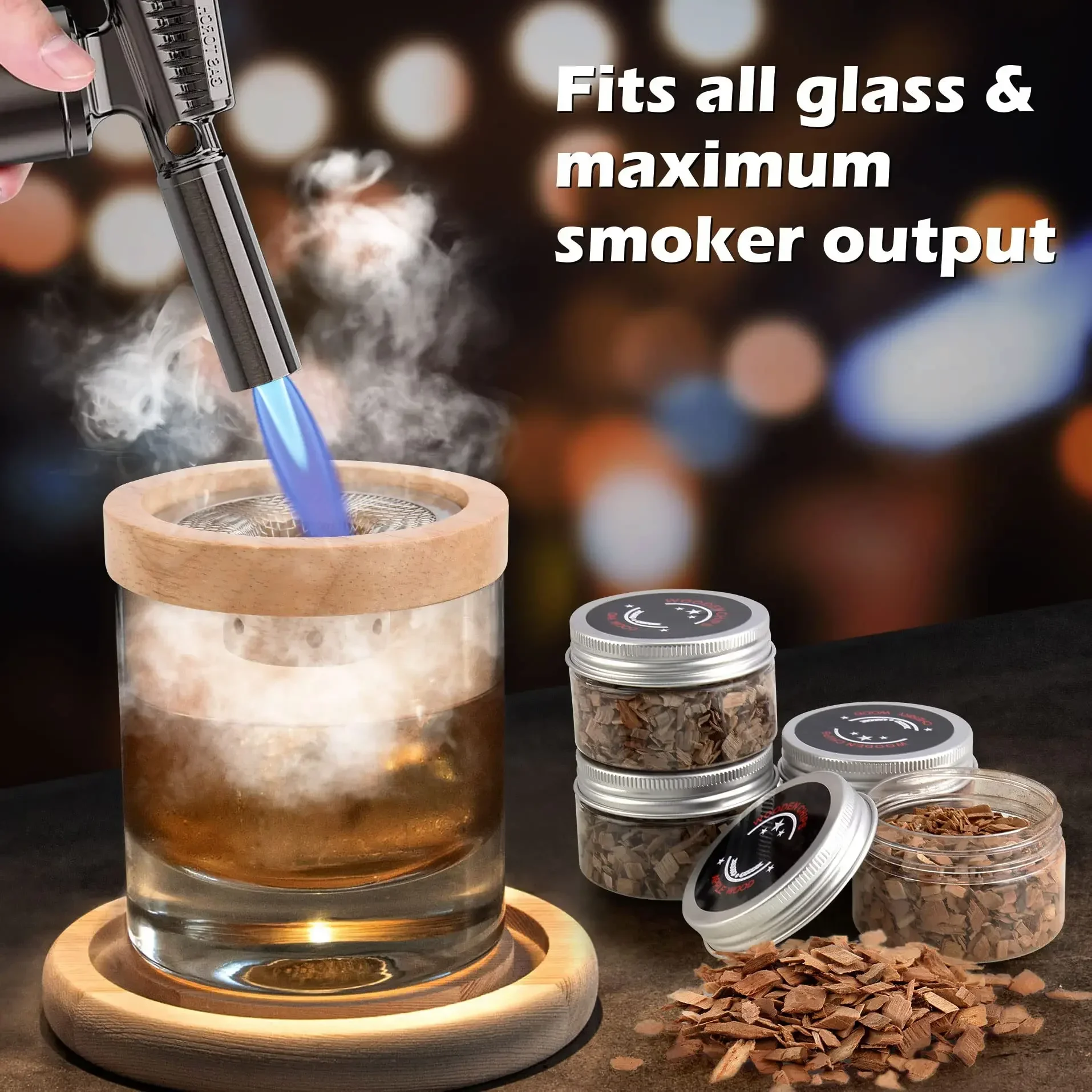 

Cocktail Smoker Set Wooden Smoked Wood Hood Whiskey Smoking Wood Chips Box Cocktails Infuser Kit Kitchen Accessories