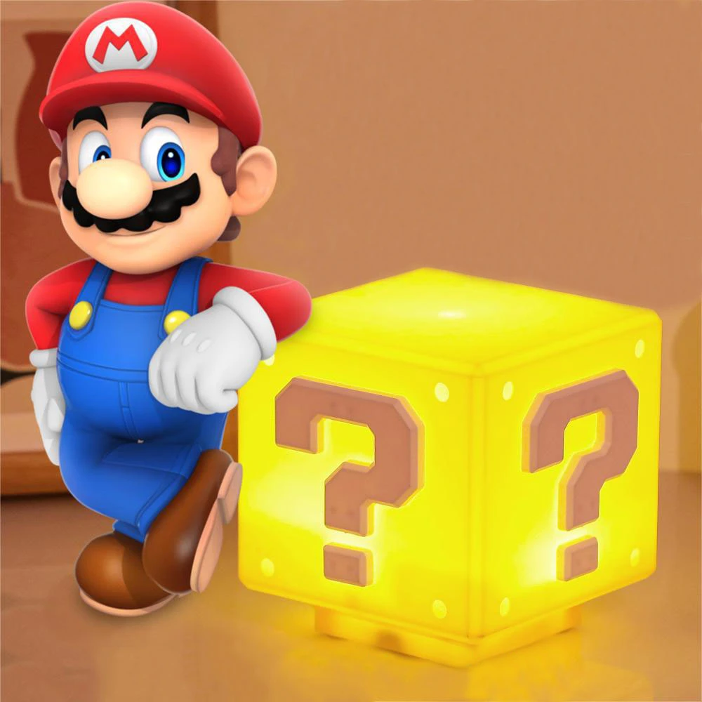 Super Night Light with Music Anime Mario Peripherals LED Question Mark Toad Children Bedroom Bedside Lamp USB Charging Gifts