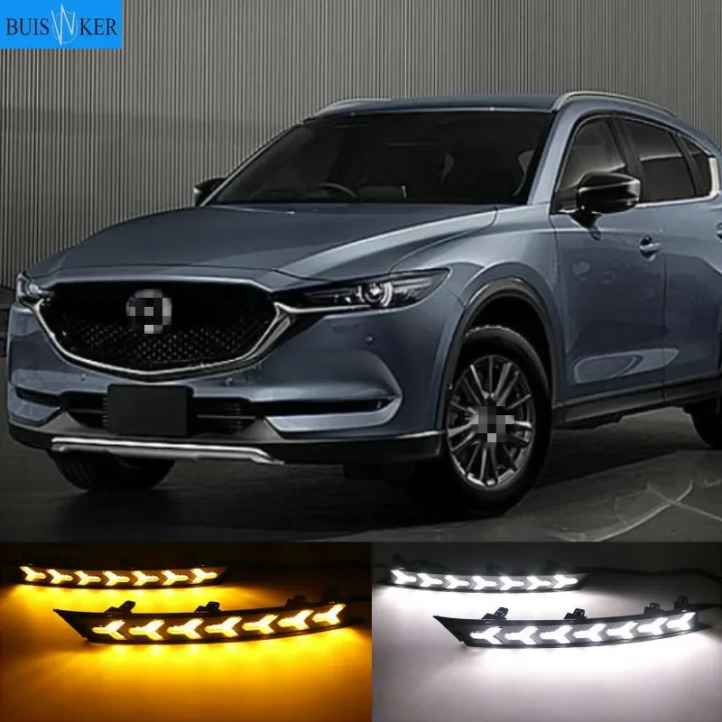 

2 pcs For Mazda CX-5 2017 2018 2019 12V LED DRL Daytime Running Light Fog Lamp Decoration with Flowing Turn Signal style Relay