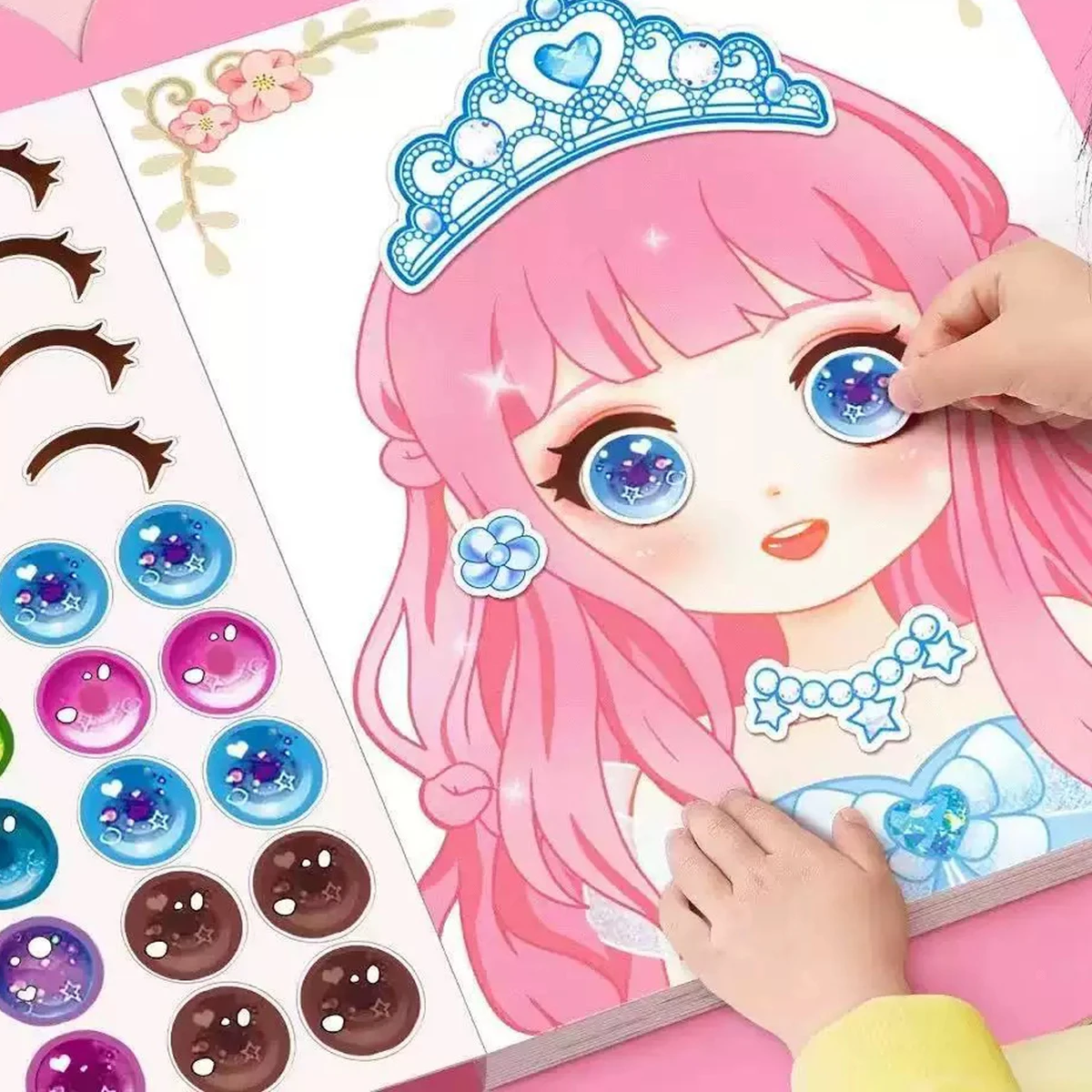 15 Pages Puzzle Stickers Book Handicrafts Creative Kids Stickers Toy Reusable for Girls Cartoon Princess Make A Face Stickers