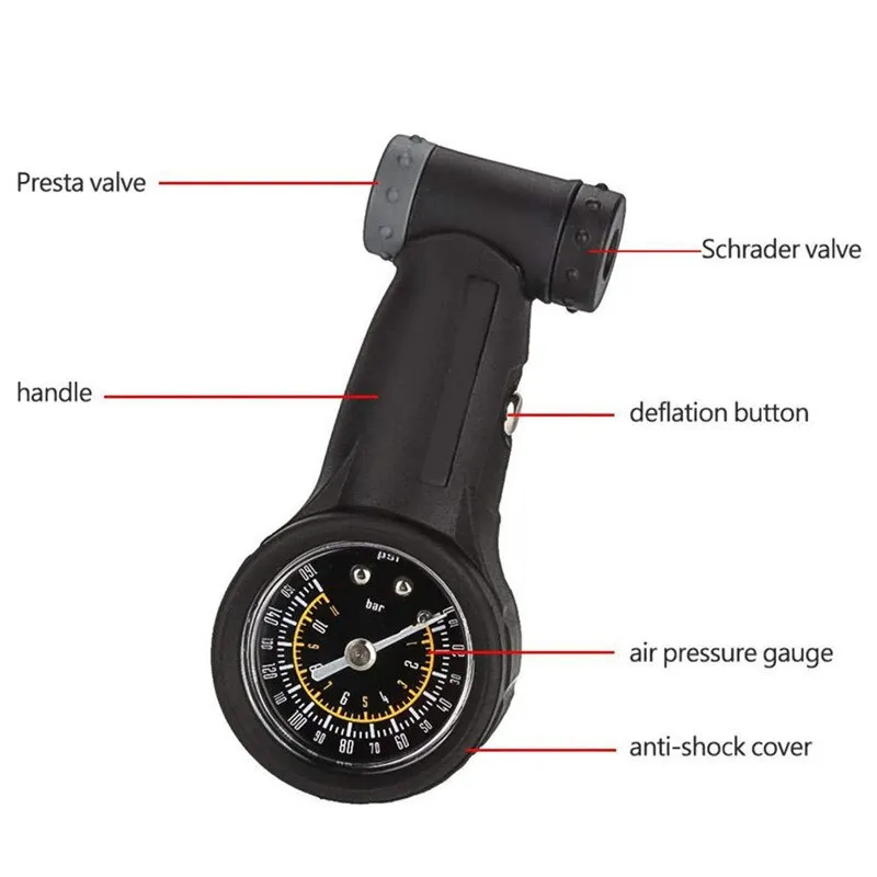 160 PSI Bicycle Tire Air Pressure Gauge Mini Mountain Road Bike Air Tire Meter Measurement For Presta Valve/Schrader Valve