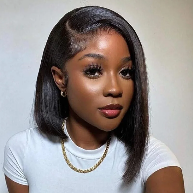 الباروكات شعر الإنسان مستقيم بوب شعر مستعار 180% الكثافة غلويليس 16 بوصة بوب شعر مستعار شعر الإنسان 7x5 HD قبل قطع الدانتيل إغلاق الباروكات شعر الإنسان