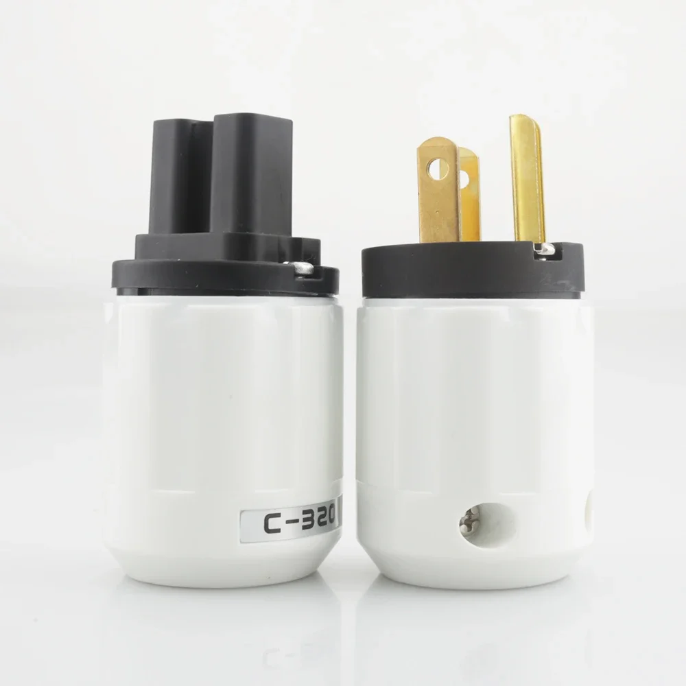 Pair 24k Gold Plated US AC Power Plug +IEC Famale DIY Mains Cable HIFI