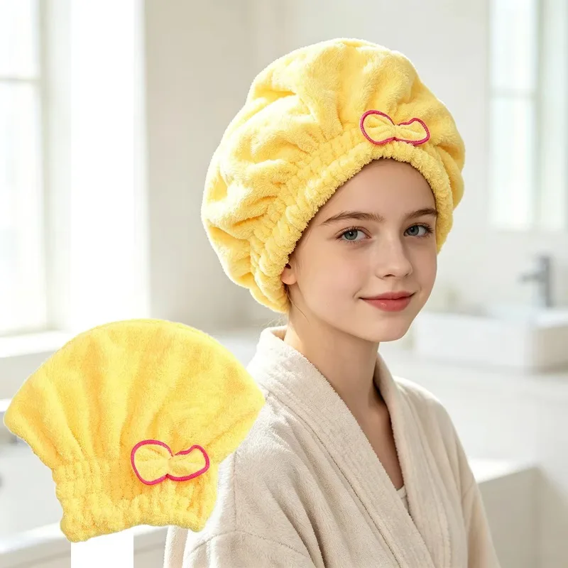 Microfiber Hair Drying Cap for Girls Hair Drying Towel Super Absorbent Quick Dry Hair Cute Bowknot Turban Wrap Towels Shower Cap