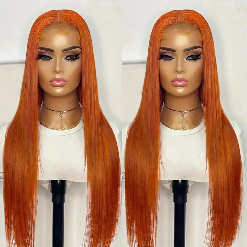 Ginger Orange 13x6 Hd Straight Lace Front Wigs Human Hair 30 Inch 13x4 100% Human Hair Brazilian Colored Wig For Women Prepluck