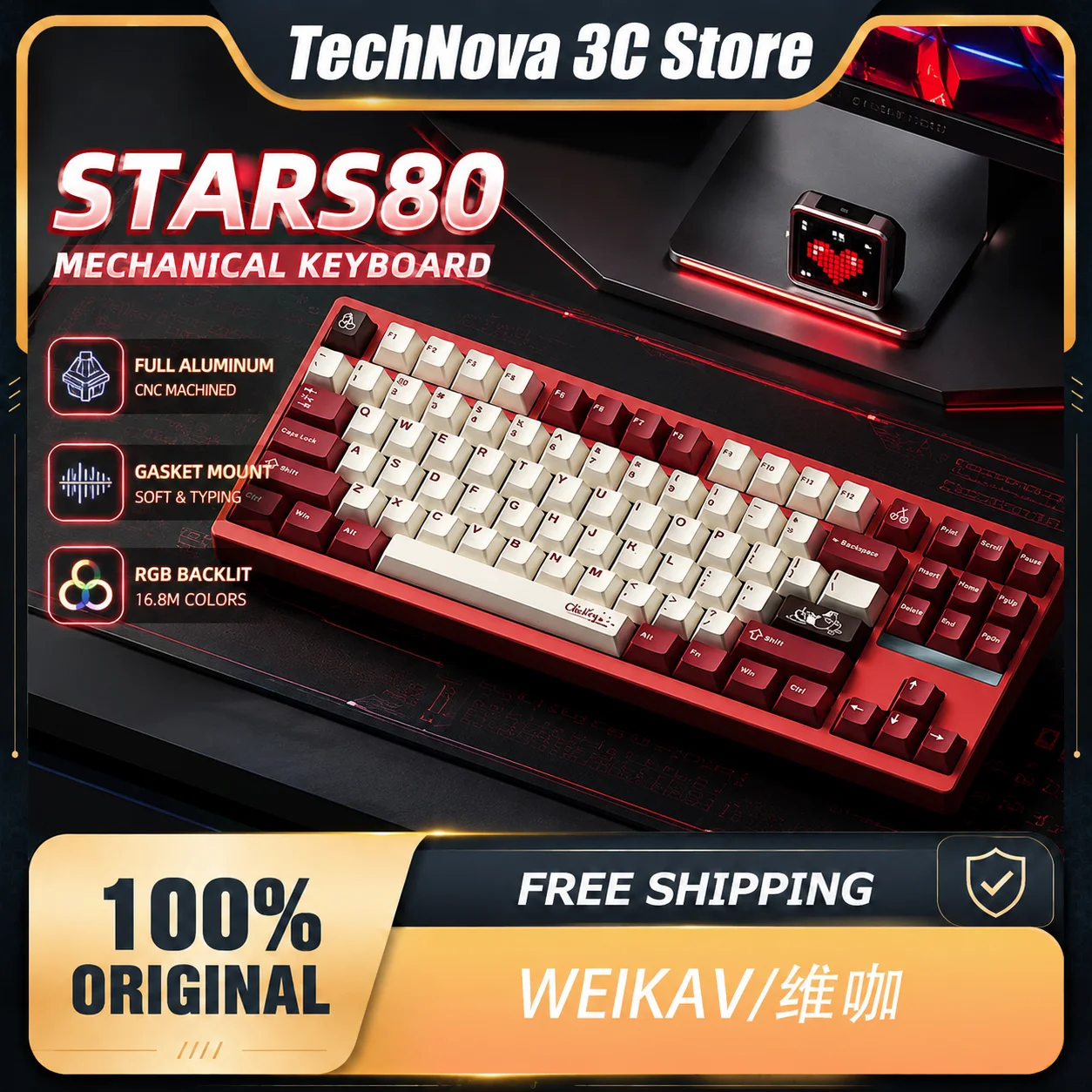 

WEIKAV STARS80 Mechanical Keyboard Aluminum Alloy Kit Support QMK VIA Magnetic Quick-release Design Game Keyboard Accessories