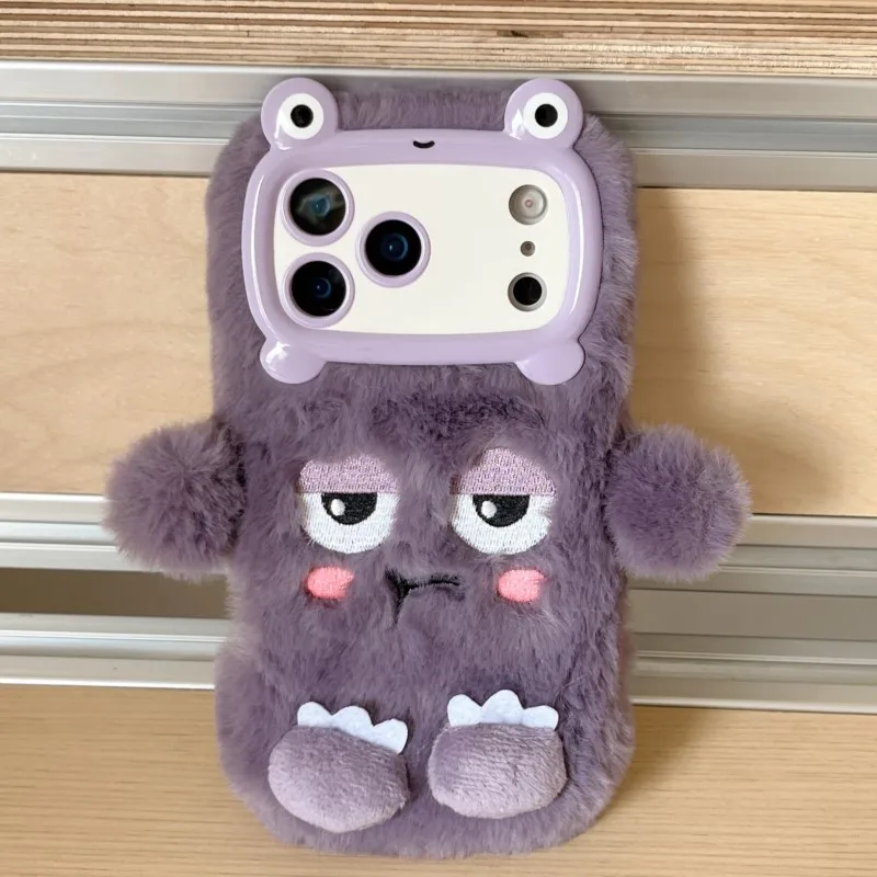 귀여운 만화 재미있는 잠자는 표정 아이폰 17 16 15 14 13 프로 맥스용 플러시 소프트 보호 케이스