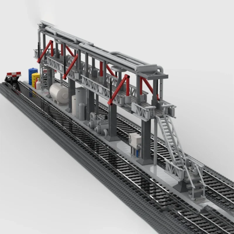 Moc-子供向けのシティストリートビューモデル,レンガ造りの建物,鉄道給油ラック,モジュール式技術ギフト,組み立て玩具,クリスマスプレゼント