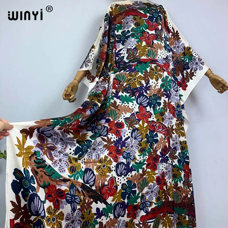 WINYI high-quality Women summer fashion print Evening Party Beachwear Africa Lady kaftan sexy elegant holiday beach silk dress