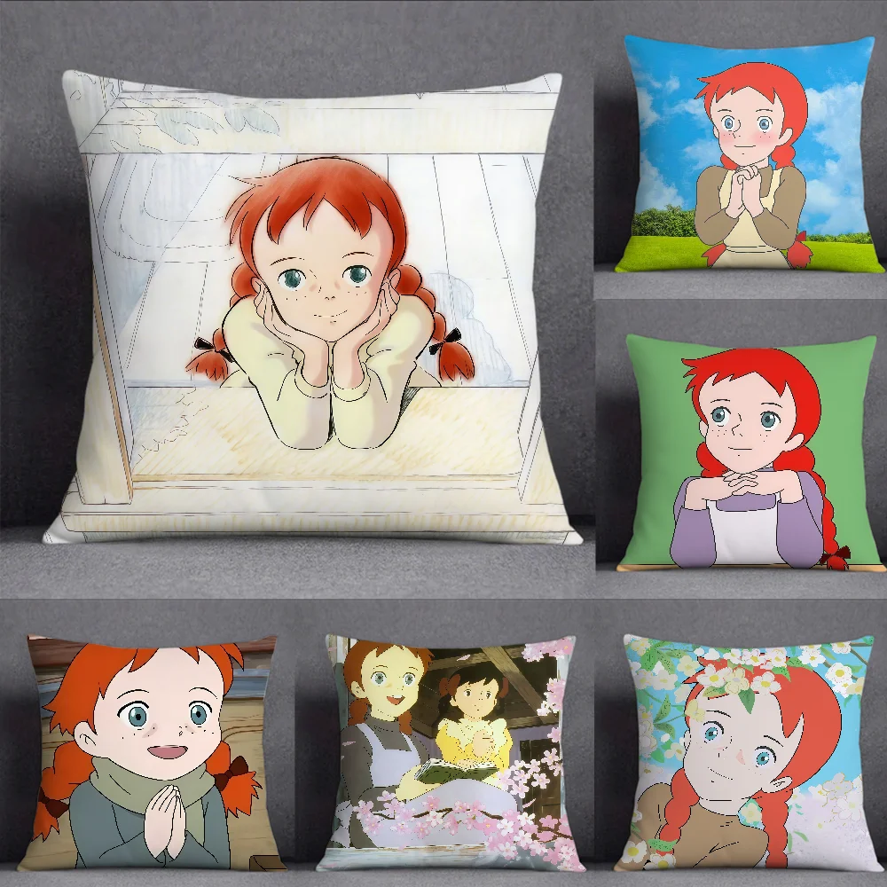 Cartoon Anne Of Green Gables Pillow Case Square Double-Sided Printing Sofa Cushion Cover Pillowcase Bedroom Bedside