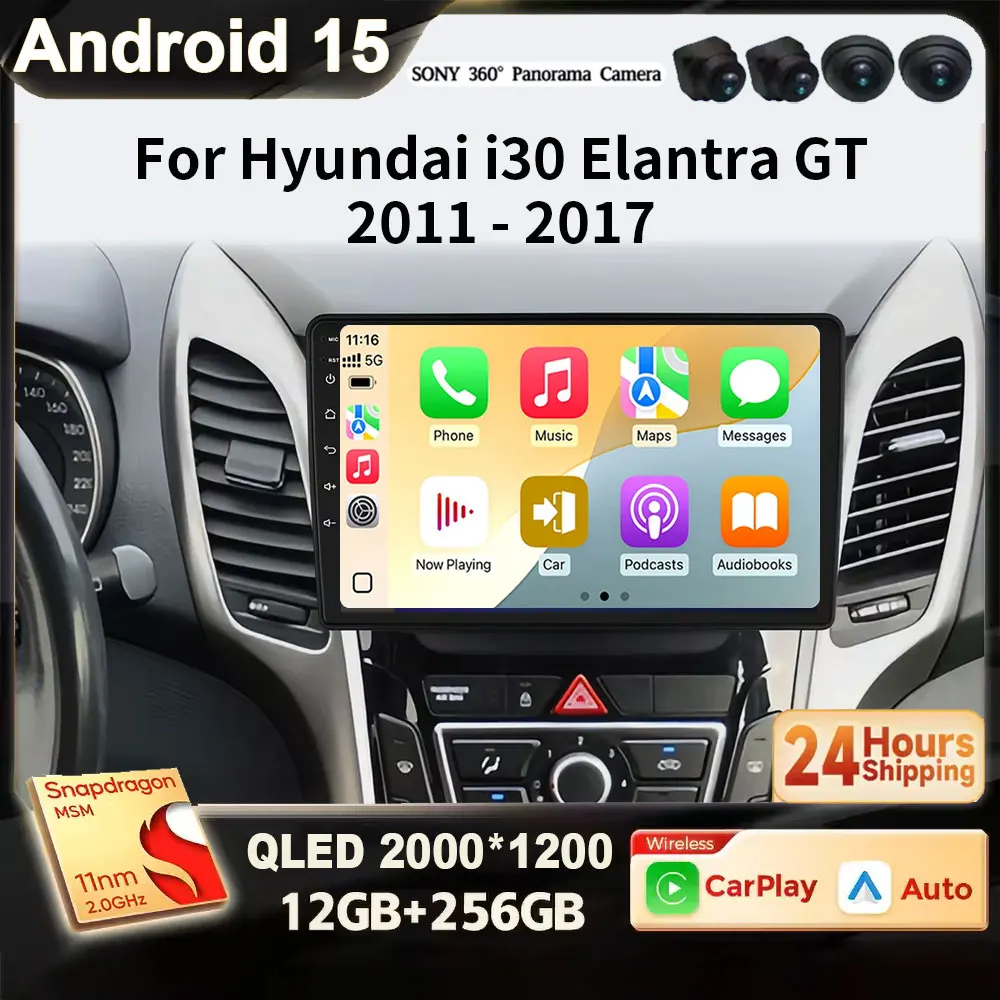 

Для Hyundai I30 Elantra GT 2011-2017 Android 15 2K QLED Автомобильный радиоприемник 2 Din Мультимедийный плеер FM GPS WiFi Carplay DSP DVD 4G WIFI