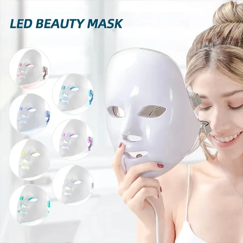 7 couleurs lumineux LED masque photothérapie de soin de la peau anti - acné machine visage cou beauté LED