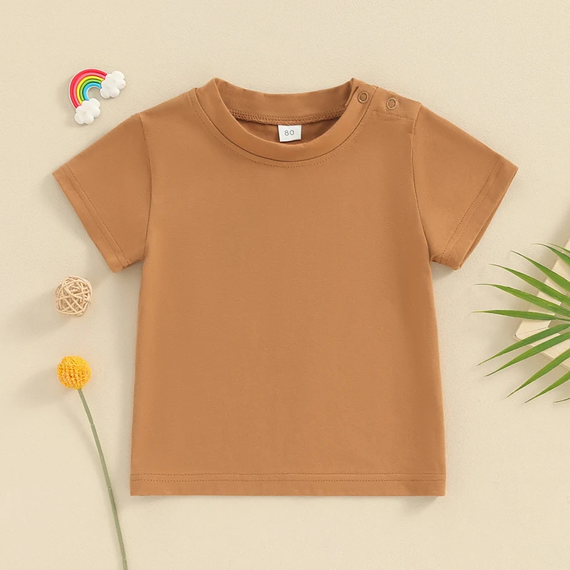 Camiseta de manga corta con cuello redondo para niños, Tops de verano sólidos, ropa informal diaria