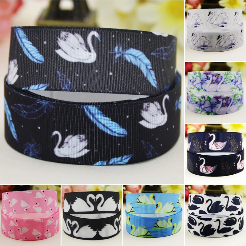 22mm 25mm 38mm 75mm Swan cartoon printed Grosgrain Ribbon party decoration 10 Yards satin ribbons