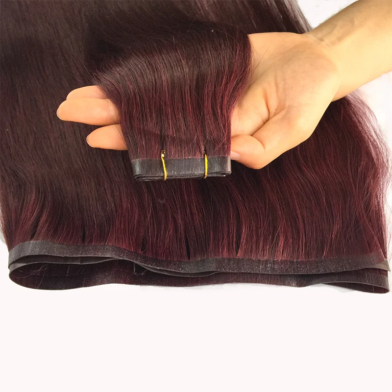 شريط طويل بولي لحمة لحمة الشعر البشري حزم بولي Skin الجلد لحمة الشريط في وصلات الشعر لا الغراء الطبيعي مستقيم 40-50 جرام 12-20 بوصة الشريط لحمة