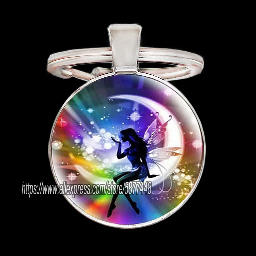 Animal Keychain Black Cat Horse Dragon Butterfly Glass Cabochon Key Chain Hedgehog Dragonfly and Moon Key Ring Pendant Keyring