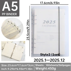 2025 Raccoglitore a fogli mobili Notebook A5 Carta interna Journal Planner Ricariche Blocco note Diario Agenda Organizzatore Forniture per ufficio Cancelleria