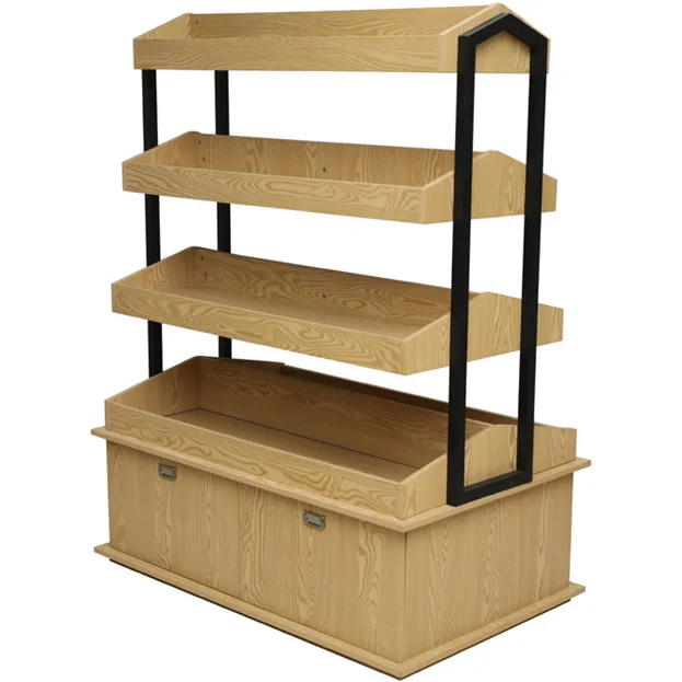New Coming Supermarket Shelf Grocery Store Wooden Snack Storage Stand Retail Store Double-sided Snack Display Rack
