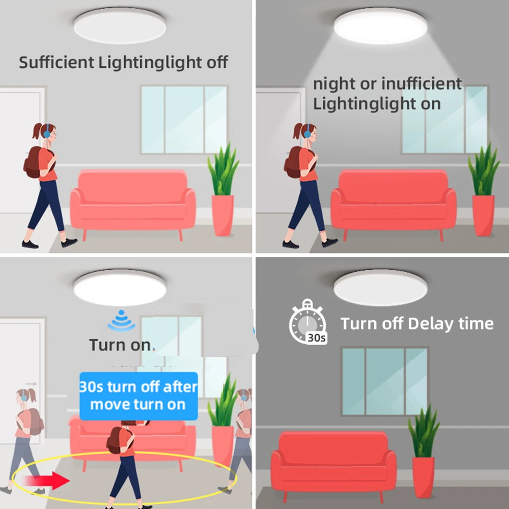 Radar Ceiling Light Motion LED Sensor Ceiling Lamp Modern Home Decor Indoor for Garage Room Hallways Aisle Ceiling Lighting 220V