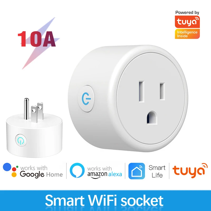 

10A Tuya WIFI Smart Socket US Plug Power Monitoring Timing Function Smart Life Remote Control Outlets Works with Alexa Google