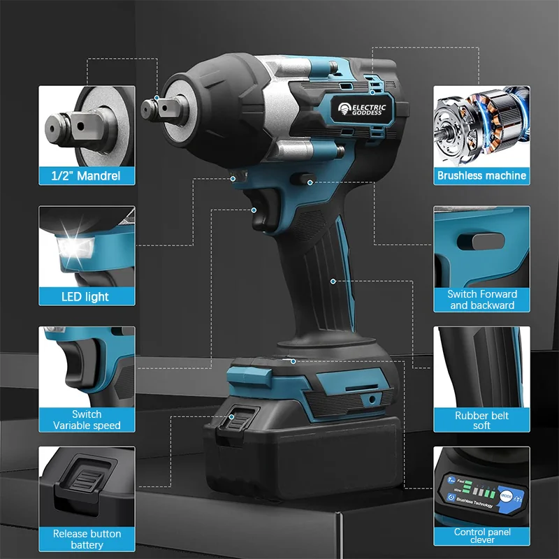 Electric Goddess Cordless Impact Wrench Torque Brushless Power Tool for Makita 21V Lithium-ion Battery