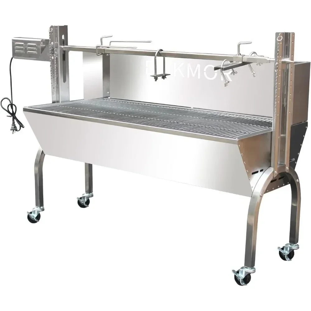 

62" Rotisserie Grill Stainless Steel Charcoal Spit Roaster, with 30W Motor & Adjustable Height Lockable Casters Rated 150 LB
