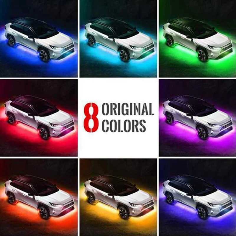 2X90CM +2X120CM Car LED Chassis Light APP Controlled RGB LED Light Bar Car Atmosphere Light Car Undercarriage Light