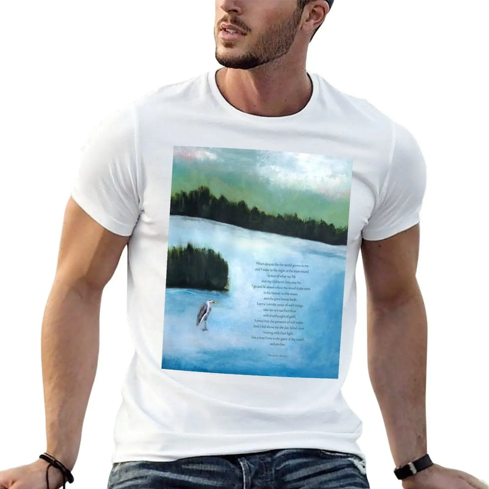 T-shirt à manches courtes décontracté et tendance avec peinture poétique « Ode aux choses sauvages » inspirée du poème de Wendell Berry