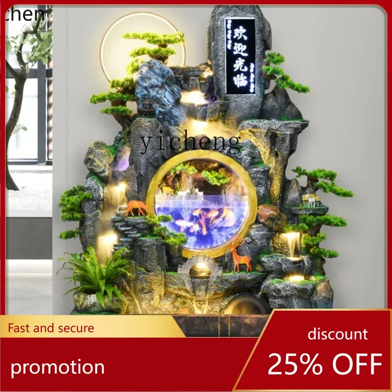 

HXLlarge-scale high rockery flowing water fountain floor-to-ceiling feng shui wheel fish pond courtyard lucky ornament