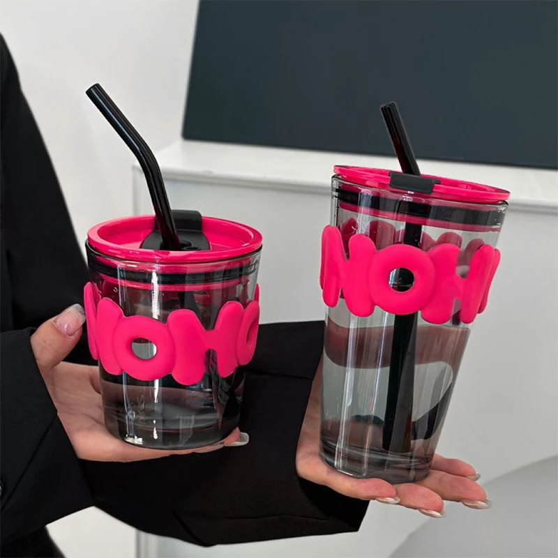 350/450ml Portable Juice Cup Stainless Steel Thermal Glasses Reusable Glass With Lid and Straw Kawaii Cups Cute Mug Drinkware