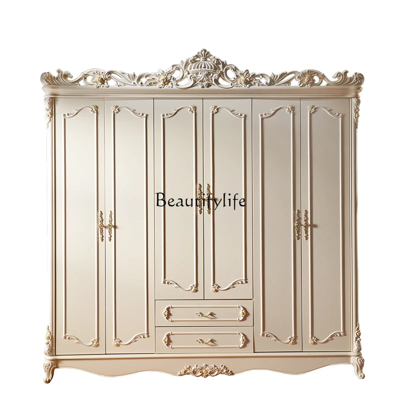 

Solid wood, carved wardrobe, six doors, bedroom storage locker