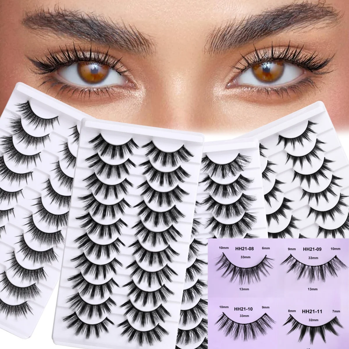 New 10 Pairs Manga Lashes Natural Eyelashes Soft Cross Wispy Clear Band False Eyelashes Doll Eyes Lashes Cosplay Extension