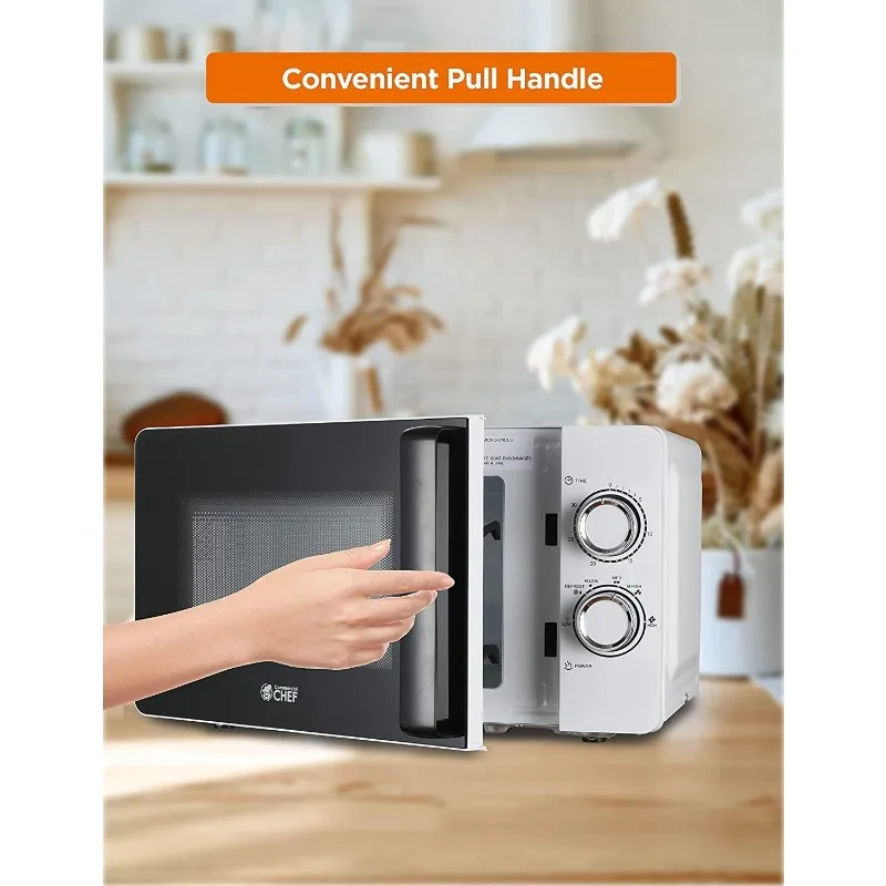 White Microwave Oven 0.7 Cubic Feet with Rotary Switch Knob, Small Microwave Oven Turntable with Handle