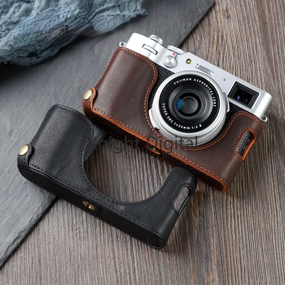 

Genuine Leather Camera Case Handle Half Bag for Fujifilm X100V X100F Camera Bodysuit Photography Accessories Studio