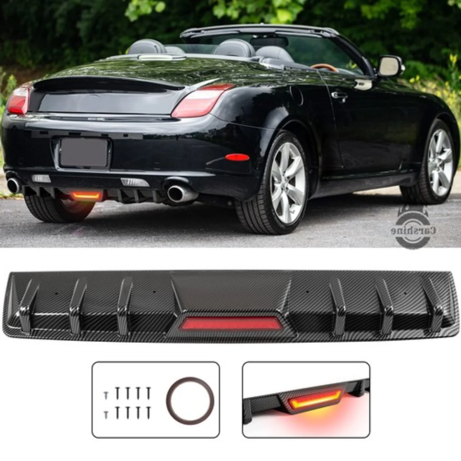

For Lexus SC430 2002-2010 Carbon Fiber Rear Bumper Diffuser Fins Spoiler w/LED Light