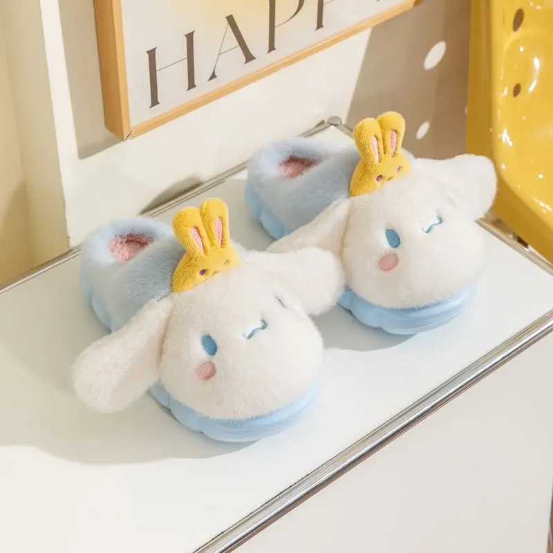 Pantoufles en coton Anime Sanrios, chaussures parent-enfant de dessin animé, pantoufles d'intérieur chaudes pour la maison, mignon Kuromi Cinnamoroll, automne et hiver