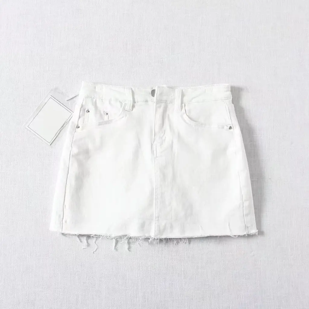 

YPFF Women's High Waist Slimming Denim Skirt Elastic Frayed Anti-Exposure Straight Mini Skirt for Summer