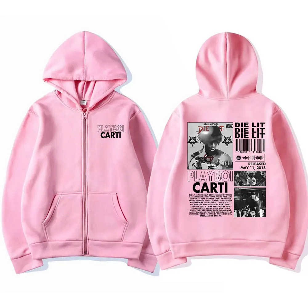 Rapper Playboi Carti Die Lit Graphic Print Zipper Hoodie Male Streetwear Spring Autumn Men Women Hip Hop Oversized Zip Up Jacket