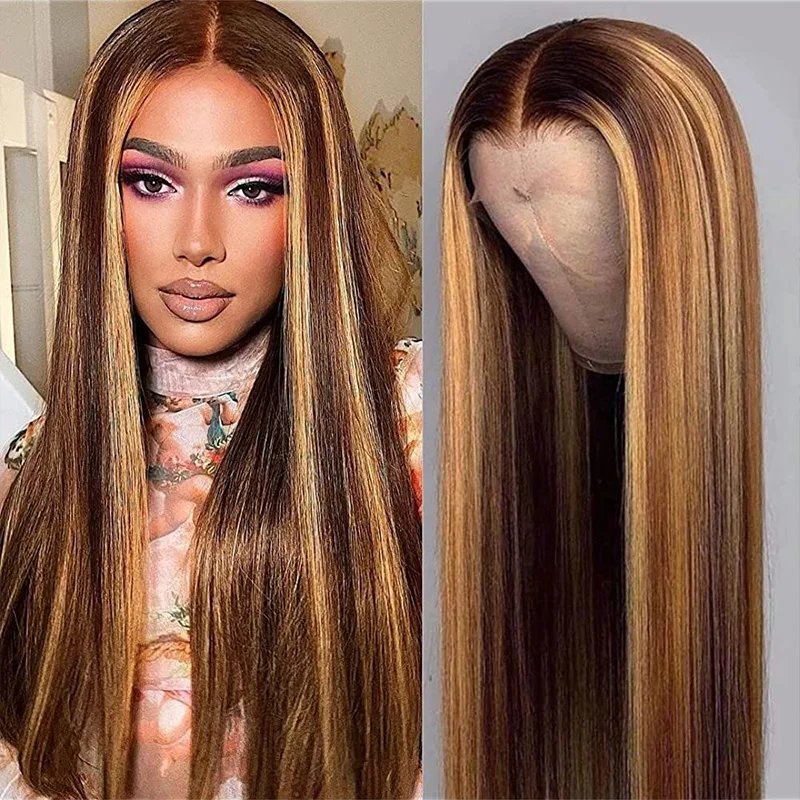 Full brazilian hd lace frontal human hair wig 13x6 for women choice Highlight colored bone straight cheap wigs on sale clearance