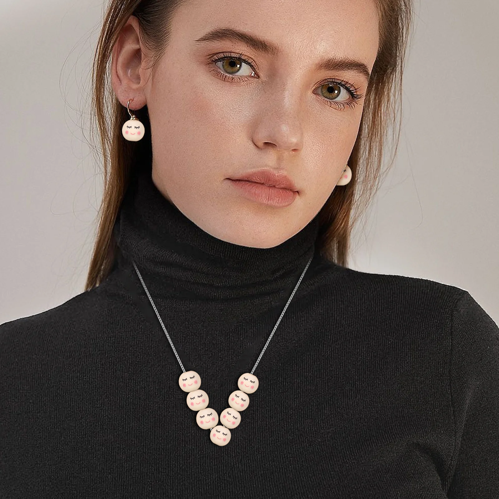 

50Pcs Wooden Beads Craft DIY Loose Face Pattern Large Hole Beads for Jewelry Making Bulk Decor Wooden Craft Shapes