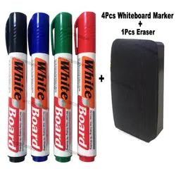 4Pcs Color Erasable Whiteboard Marker Pen With White Board Eraser Wiper Set Office School Writing Painting Stationery Blue Black