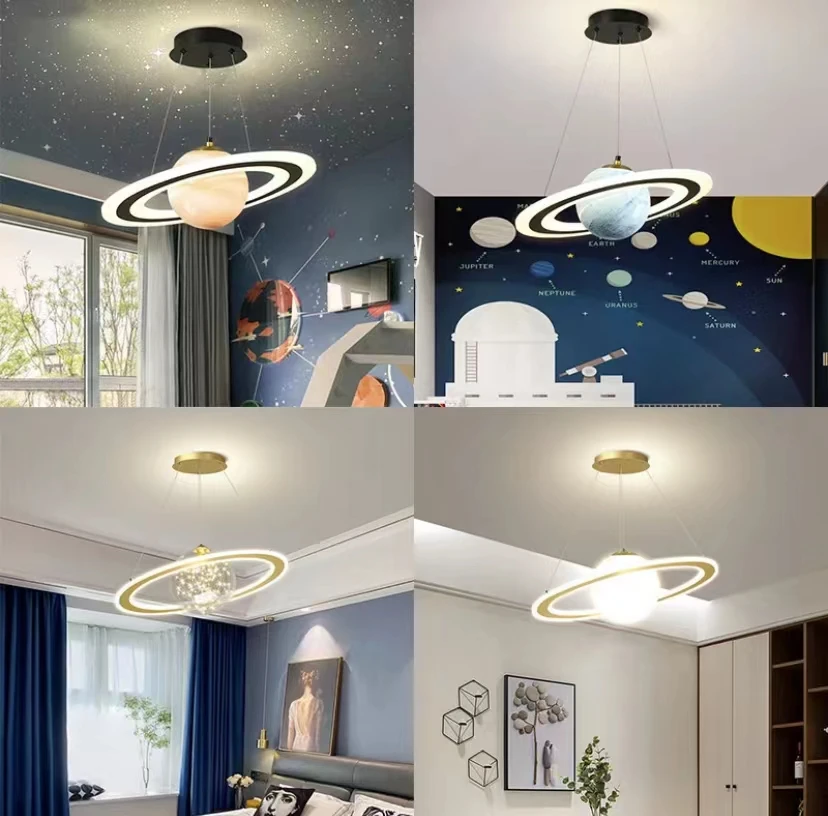 Planet light children\'s room chandelier creativity Earth boy girl room bedroom Guangdong Zhongshan lighting fixtures Space starr