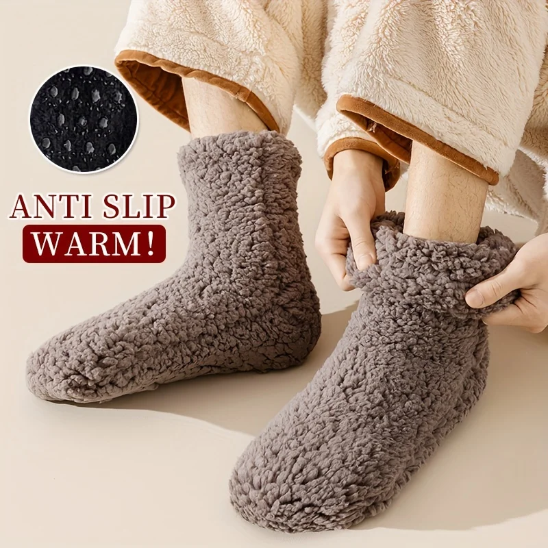 1pair Men Thermal Sleep Sock High Quality Silicone Non-slip Comfortable Women Socks Soft Solid Color Fashion Thickened Floor Sox