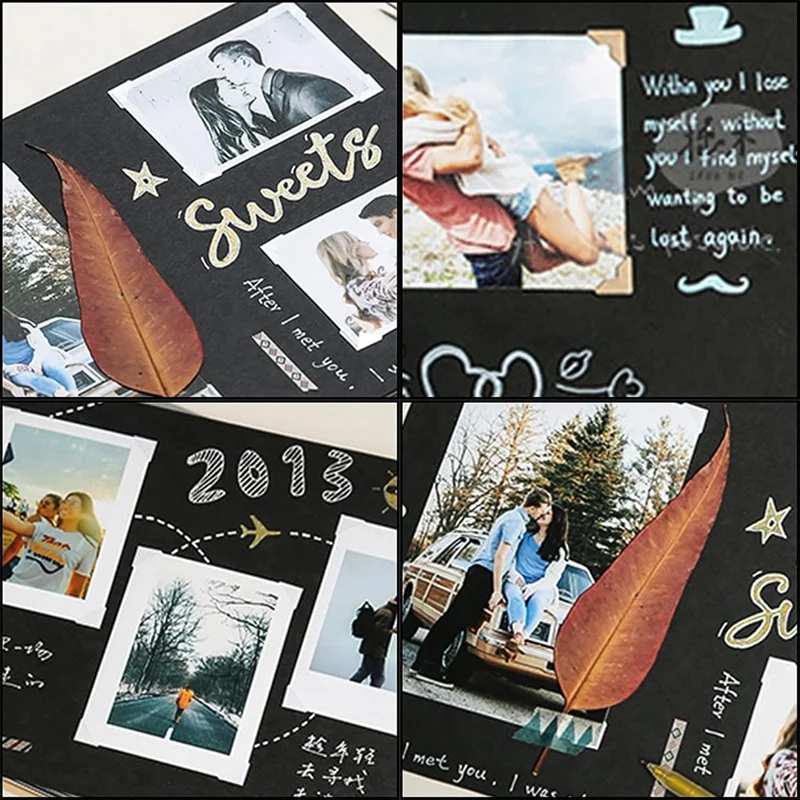Álbum de recortes preto pequeno, álbuns de fotos para aniversário de casamento, viagem, formatura, scrapbook, com acessórios diy-SPMI