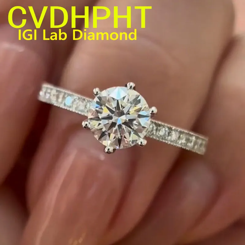 Perfect 3 Carat real Au585 14K white gold Lab grown dimaond ring IGI&GIL round shape D VS1 Wedding engagement ring ﻿
