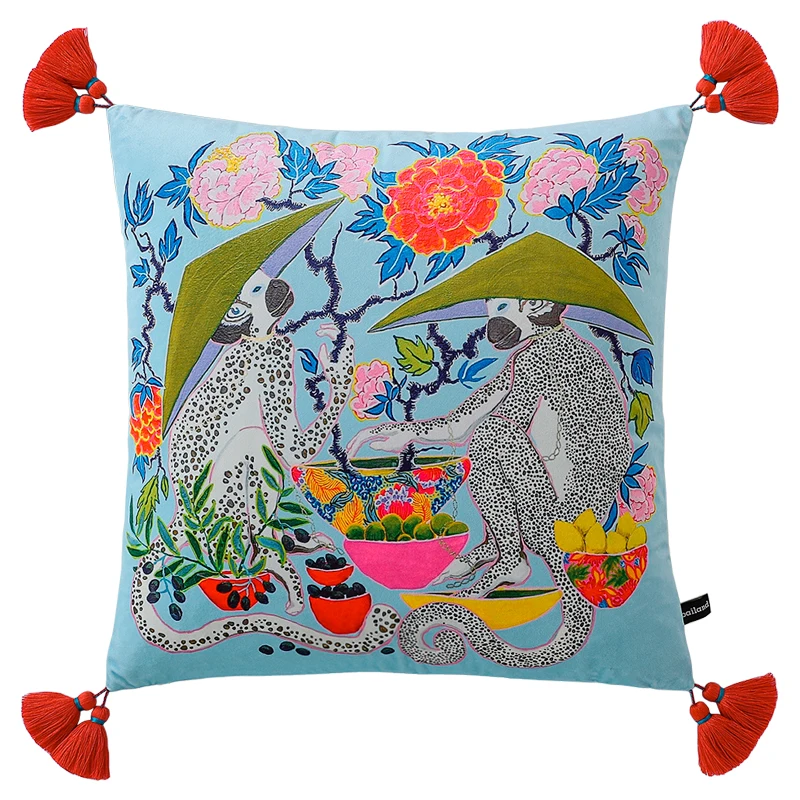 Monkey Pillows Blue Vlevet Cushion Covers Modern Classical Animal Decorative Pillow Cover For Sofa Chair Home Decorations