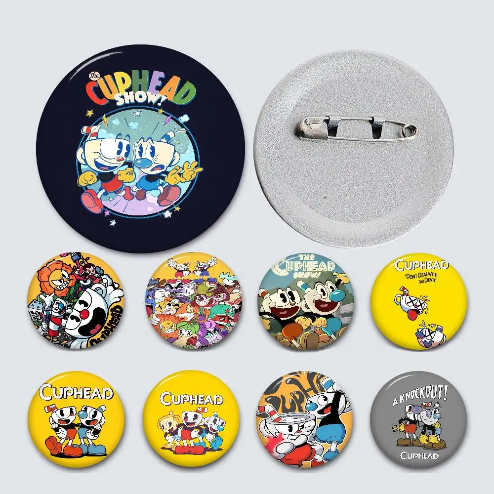 C-Cuphead Retro-Cartoon Creative Tinplate Soft Button Pins Animal Icon Brooch Lapel Backpack Badge Accessories Pin