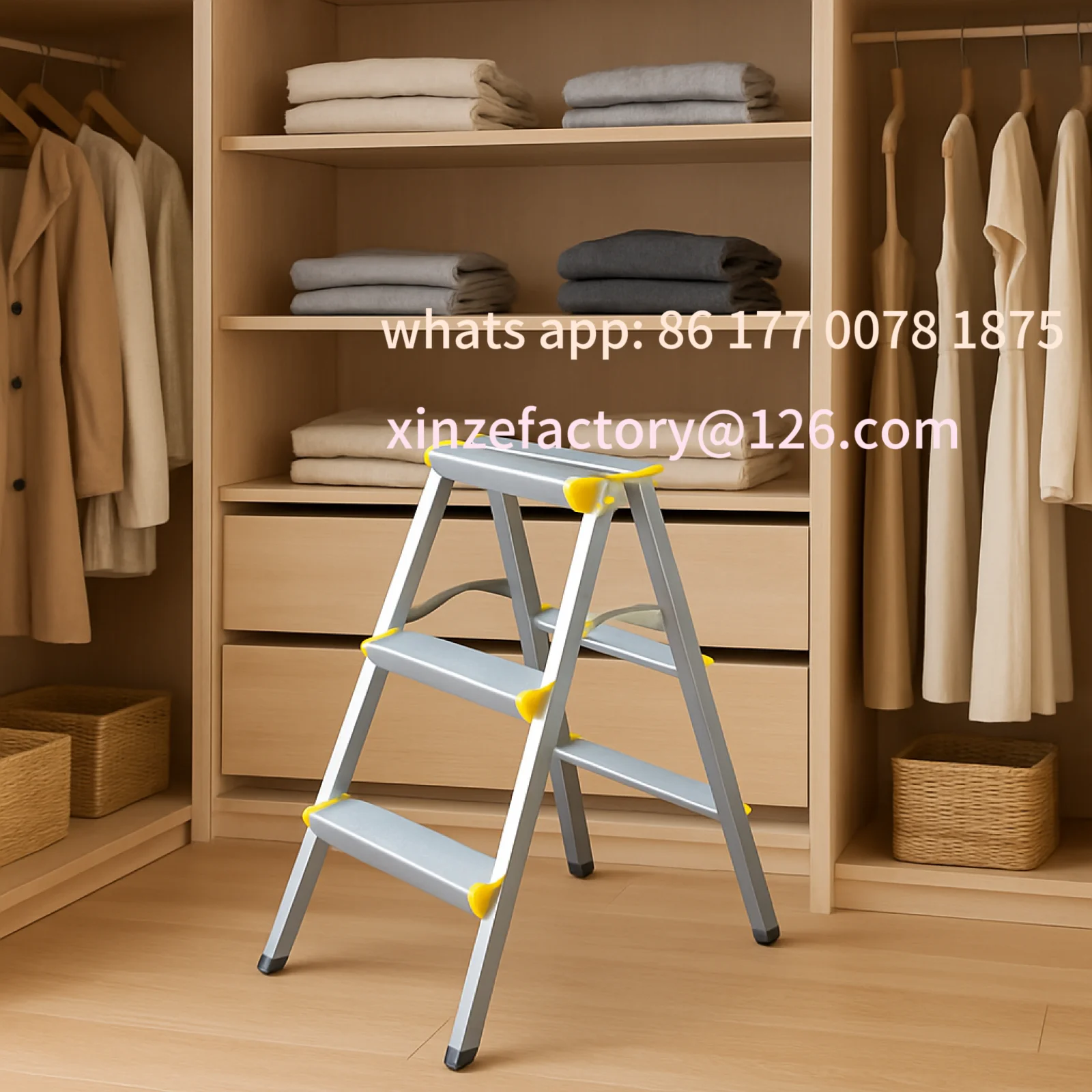 Customizable 3 Step Folding Ladder Sturdy Aluminum Alloy Ladder Non-Slip Herringbone Ladder Wide Platform Steps for Outdoor